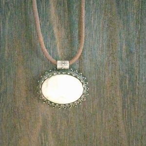 Victor Jansen VJ  Brown Leather Cord Necklace with Cream Cabochon